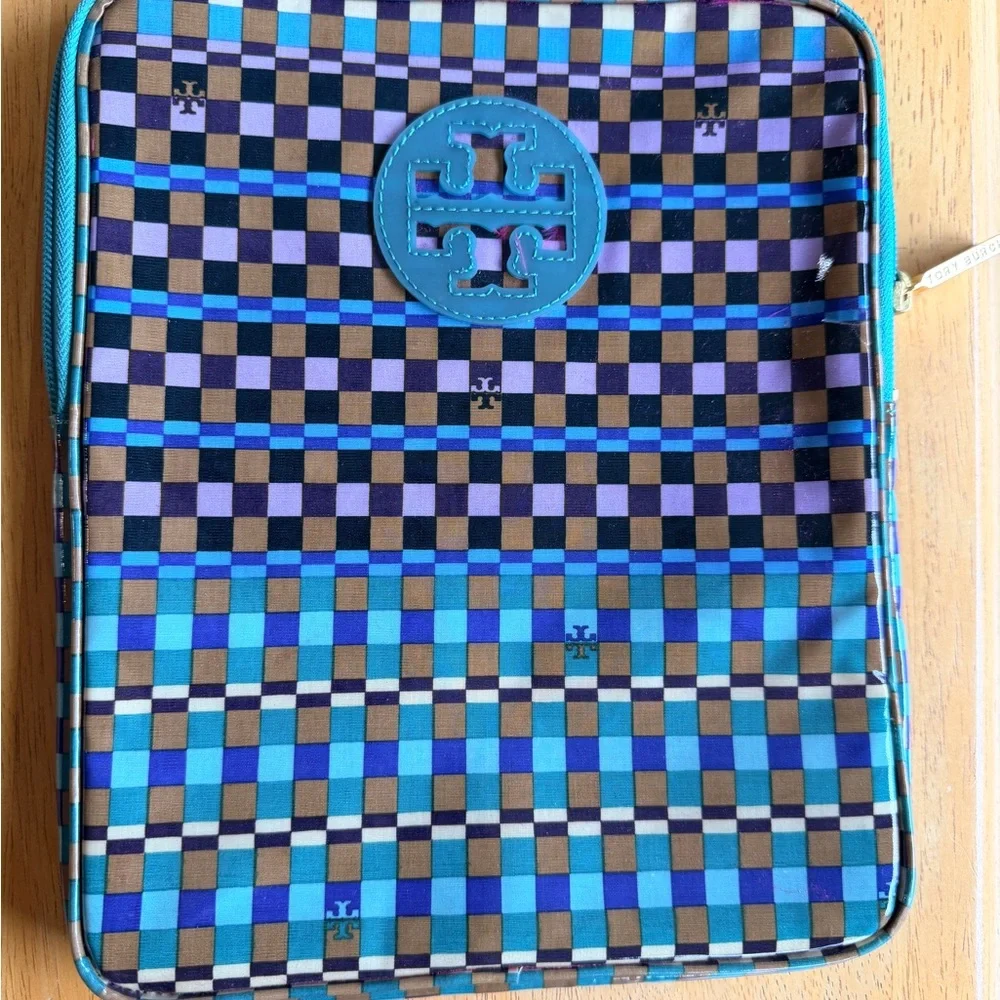 Tory Burch Blue and Brown Geometric Tablet Sleeve